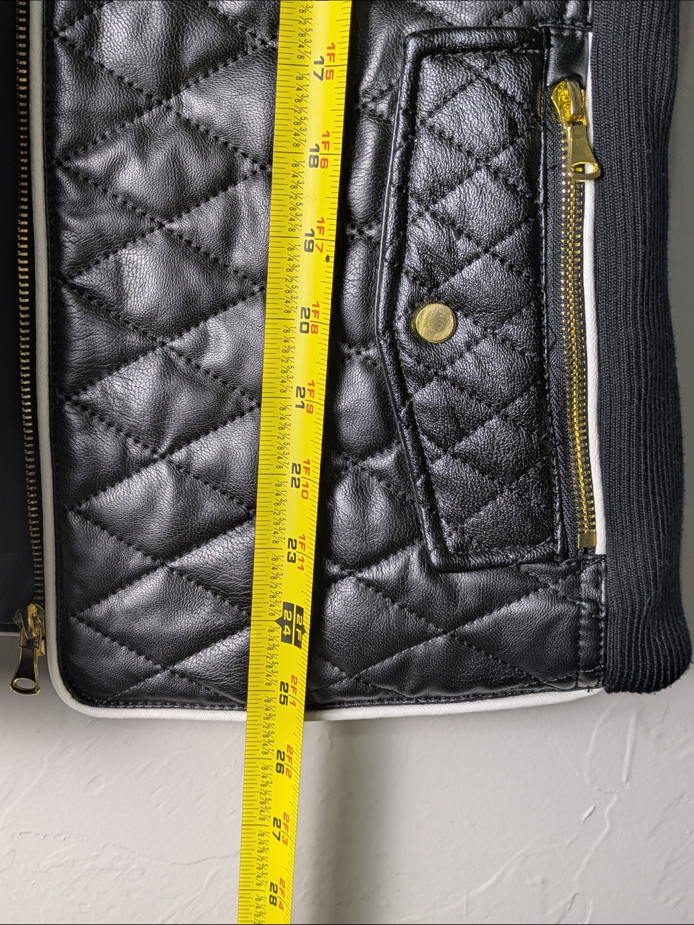 By Together Black Quilted Sleeveless Vest L Gold Hardware Equestrian Moto Ski - Picture 12 of 13